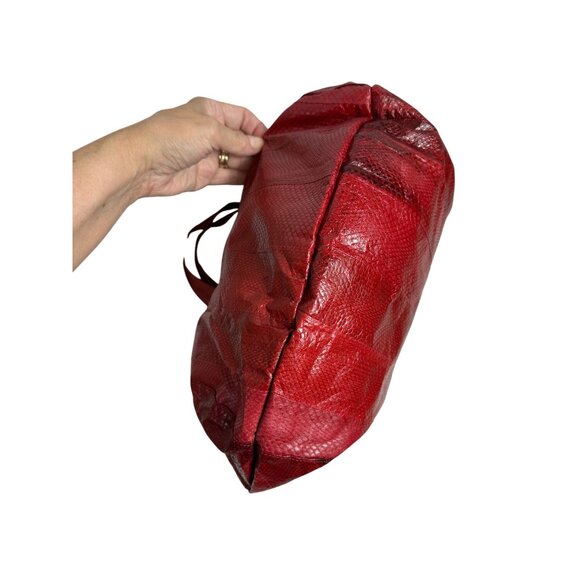 Beirn Snakeskin Ethically Sourced JENNA Hobo Tote Bag Red Lightweight Packable - Picture 6 of 11